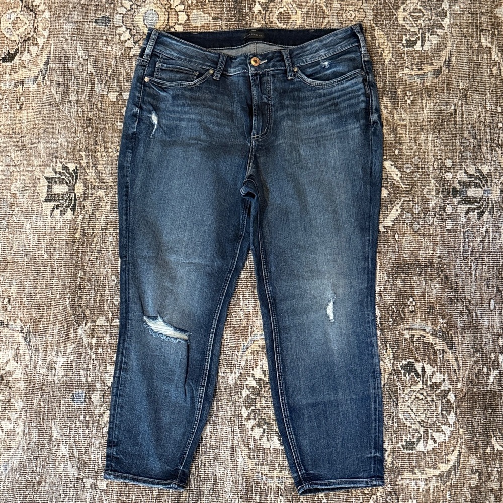 Silver Jeans Women's Dark Blue Distressed Cropped Jeans